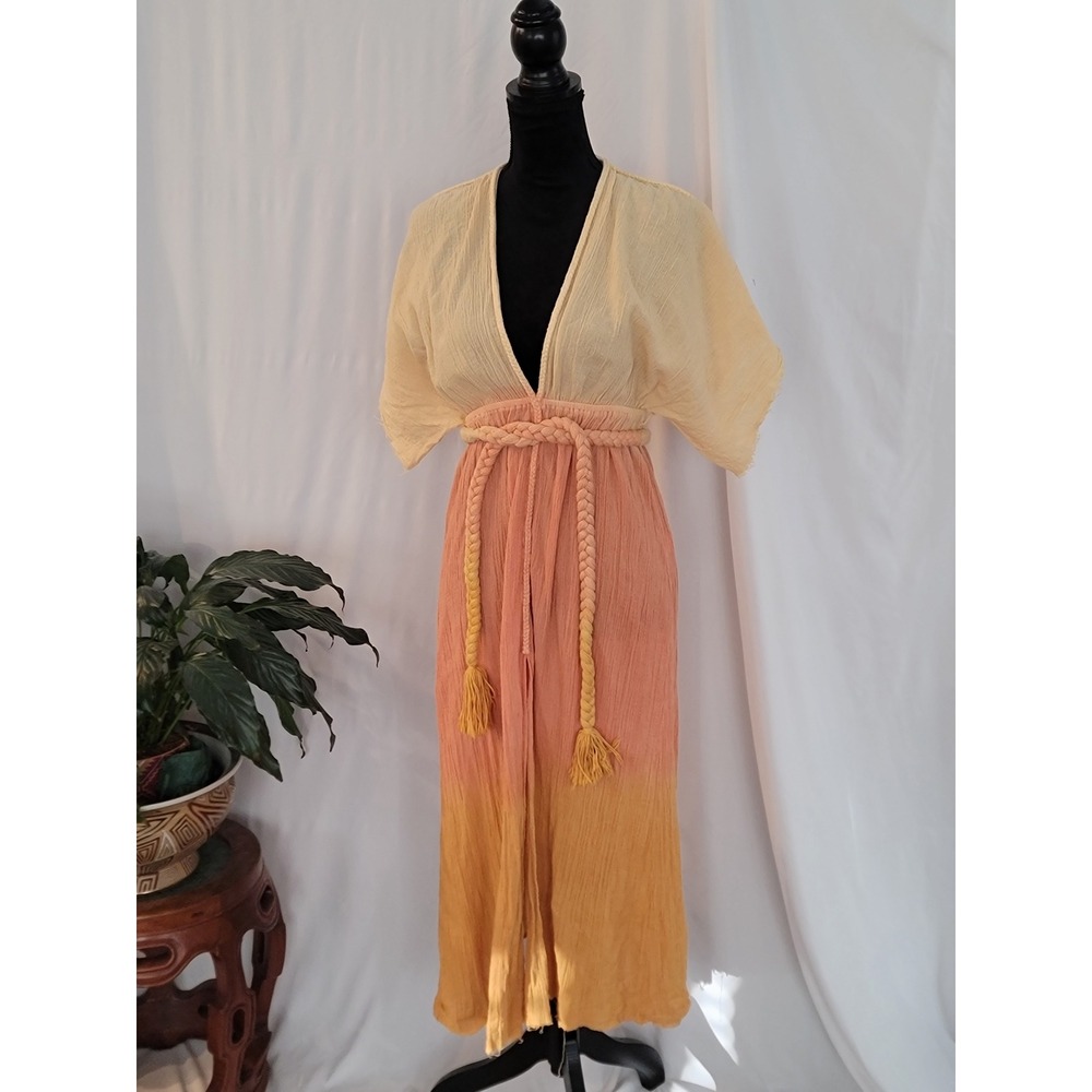 Chelsea & Violet Womens Ombre Cotton Gauze Maxi Dress Peach‎ Amber Boho Medium